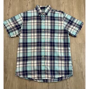 Izod Saltwater Relaxed Classics Short Sleeve Plaid Button Up Shirt Men’s Size L